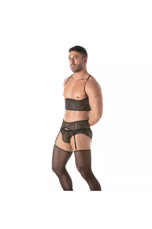 Bustier Circuit en résille Noir Pour Homme De Profil