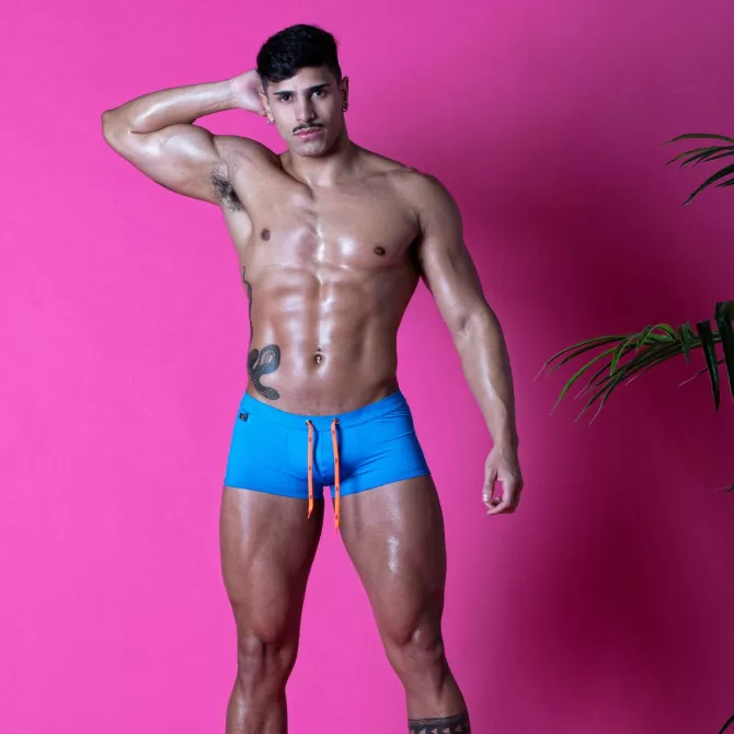 Mini Boxer De Bain Uni Turquoise