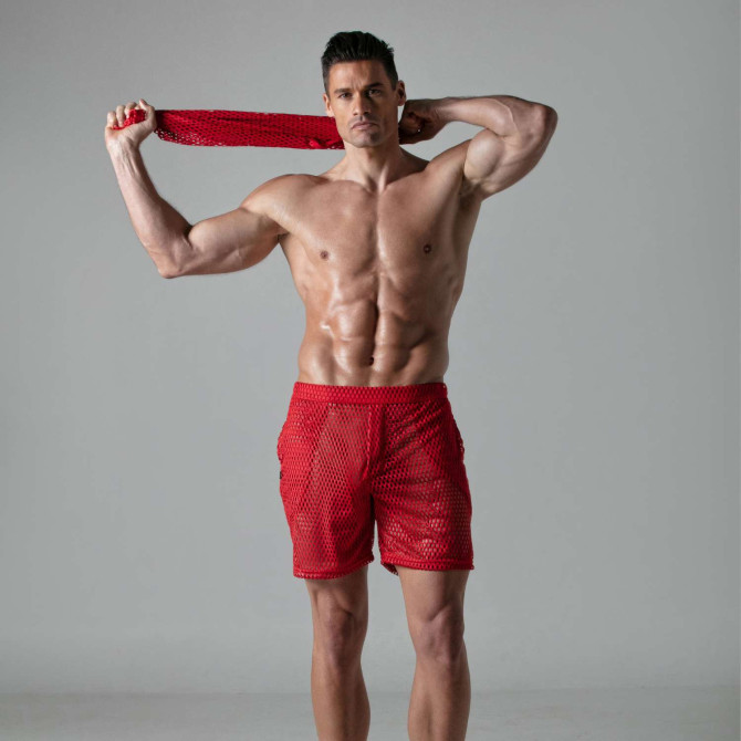 See Through Mens Long Shorts Red