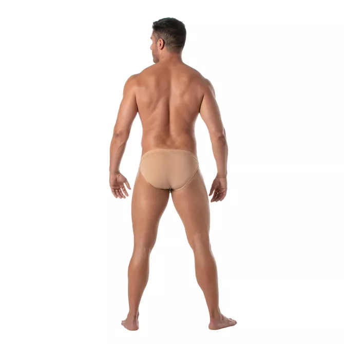 Mannequin portant un Tanga couleur peau Beige de Dos
