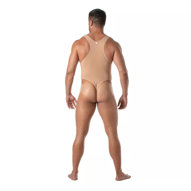 Men Wearing a Skin color Bodythong Beige From Back