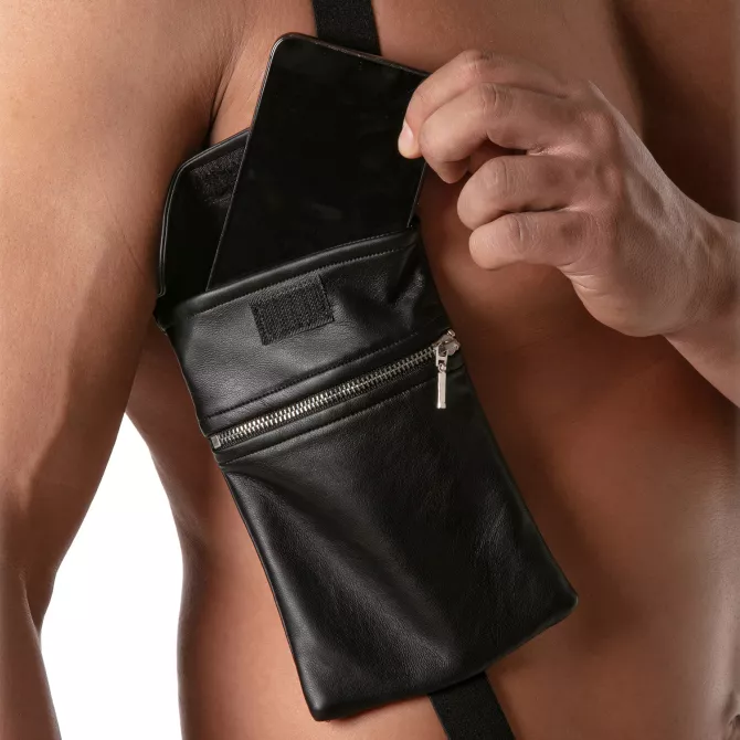 Kinky Elastic Pocket Harness with a phone