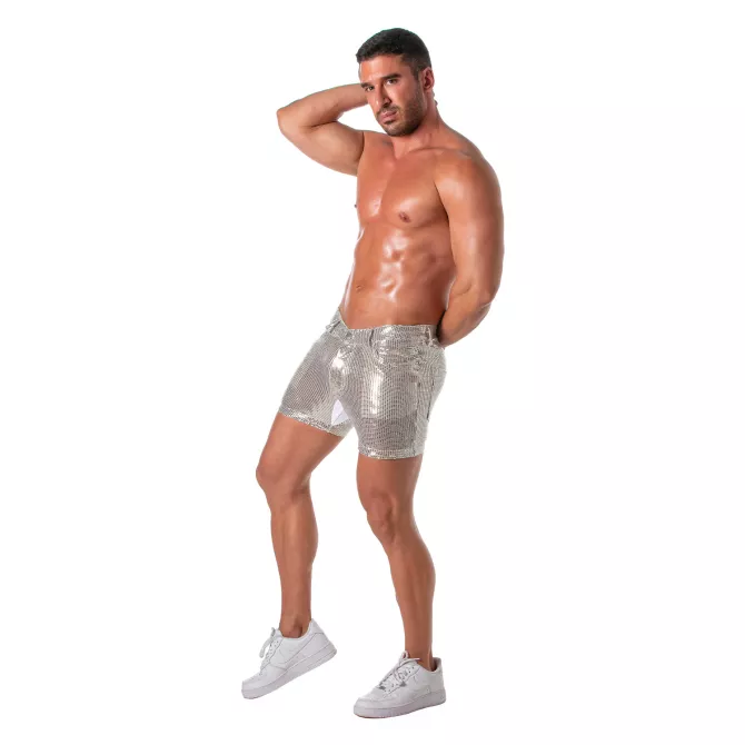 Short Sexy Homme Mi-Cuisse Argenté Pailleté - TOF Paris