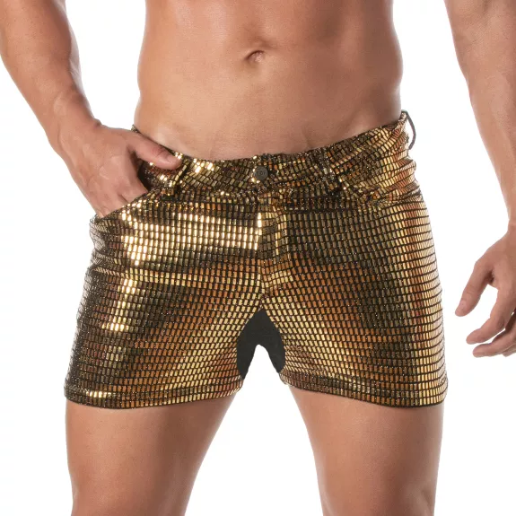 Glitter 5 Pockets Mid Thigh Shorts Gold