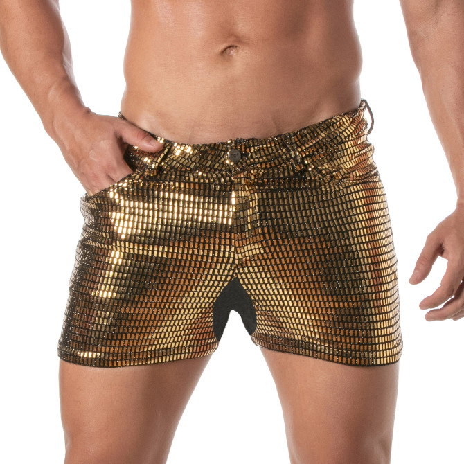 Glitter 5 Pockets Mid Thigh Shorts Silver
