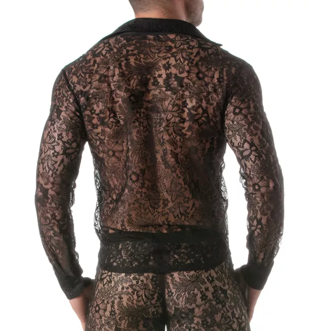 A Lace Long Sleeves Shirt Black From Back