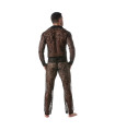 Men wearing a Lace Long Sleeves Shirt by TOF Paris from Back with a Lace Kimono Pants