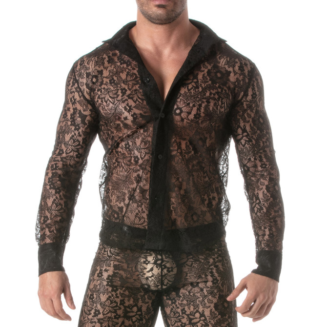 A Lace Long Sleeves Shirt Black