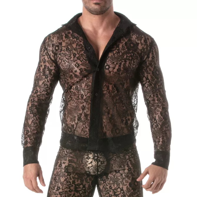 A Lace Long Sleeves Shirt Black