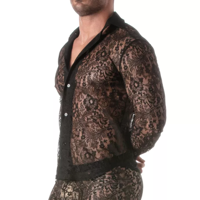 A Lace Long Sleeves Shirt Black From Sideview