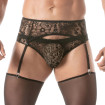 A Lace Garter belt Set with a Lace Mini brief Black