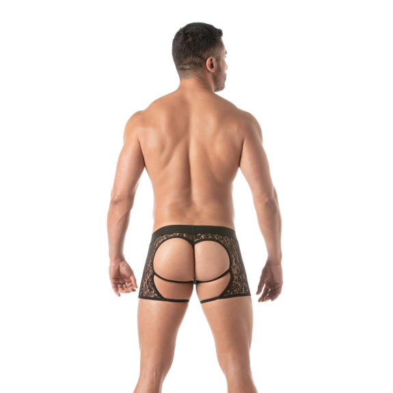 Homme de dos portant un String en Dentelle Inspiré des Chaps