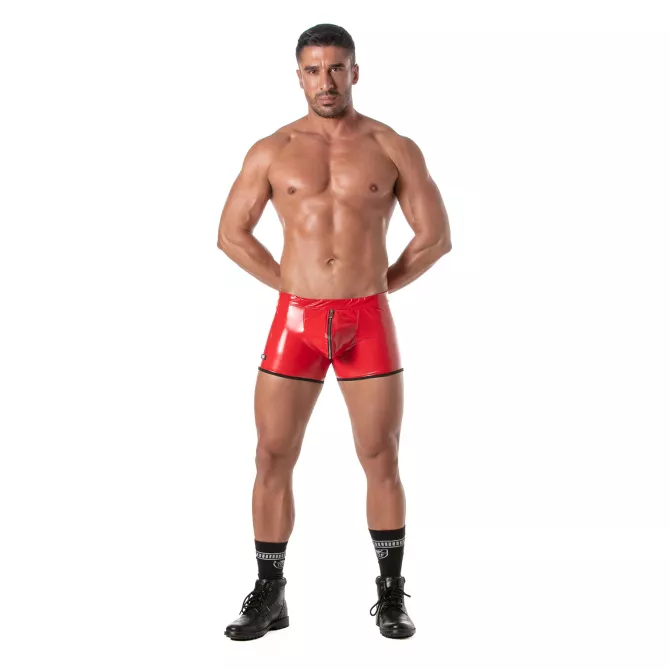 Boxer Zippé Push Up Vinyl Rouge