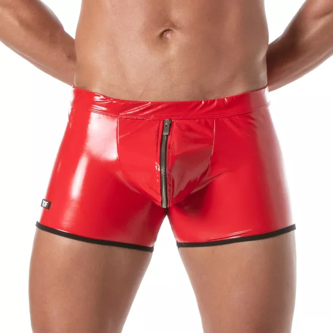 Boxer Zippé Push Up Vinyl Rouge