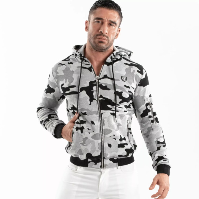 Sweat A Capuche En Polaire Camo Black Grey