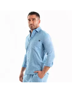 Chemise En Lin A Manches Longues Bleu