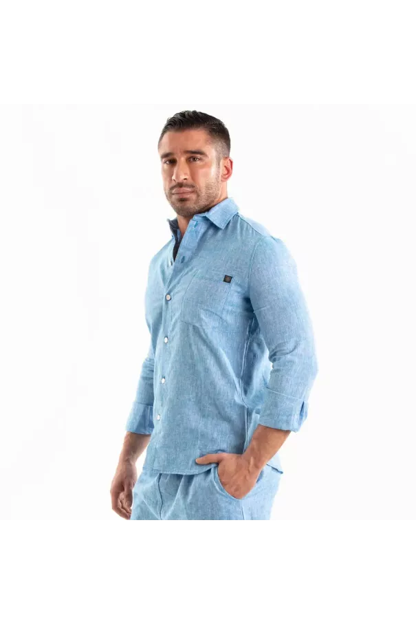 Chemise Lin Homme Blue - Élégance et Confort | TOF Paris