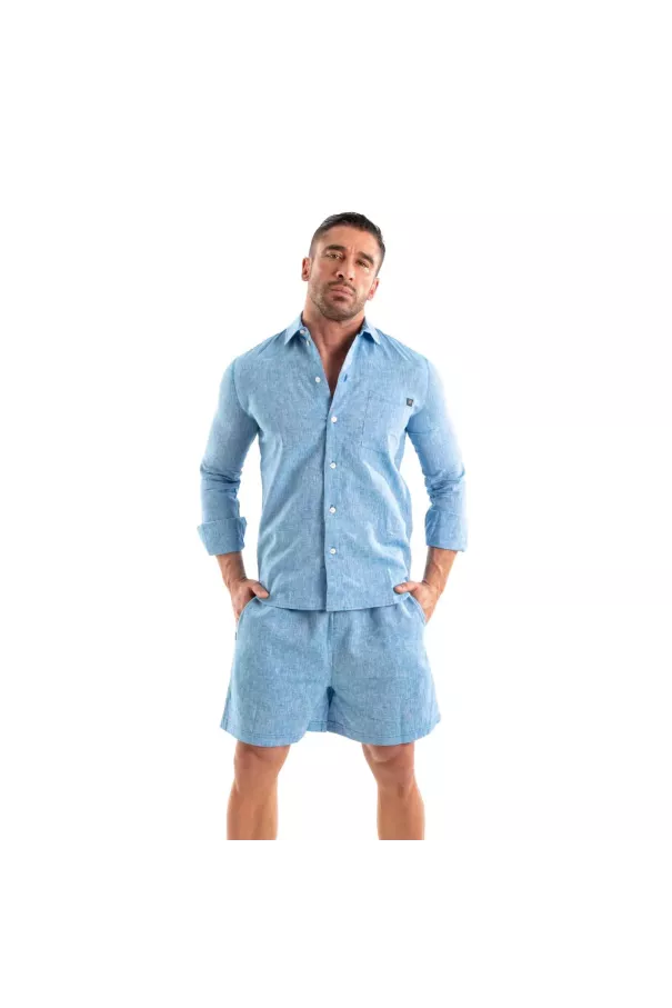 Chemise Lin Homme Blue - Élégance et Confort | TOF Paris