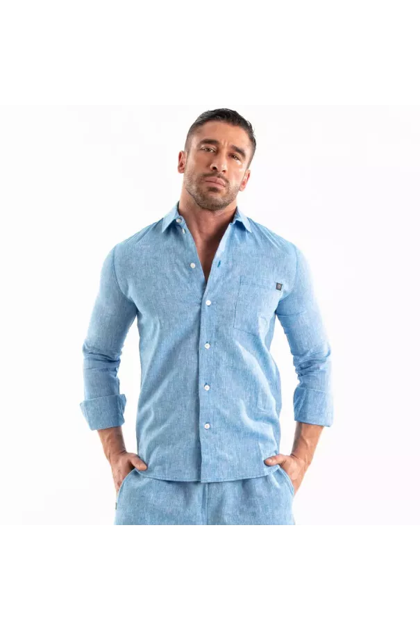 Chemise Lin Homme Blue - Élégance et Confort | TOF Paris