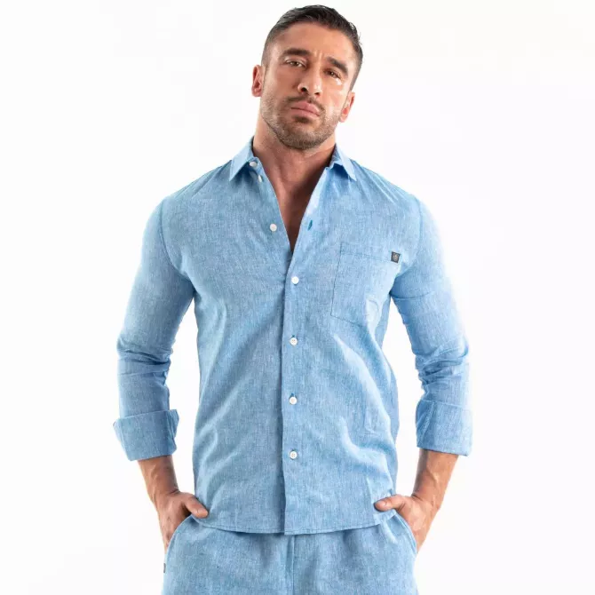 Chemise Lin Homme Blue - Élégance et Confort | TOF Paris