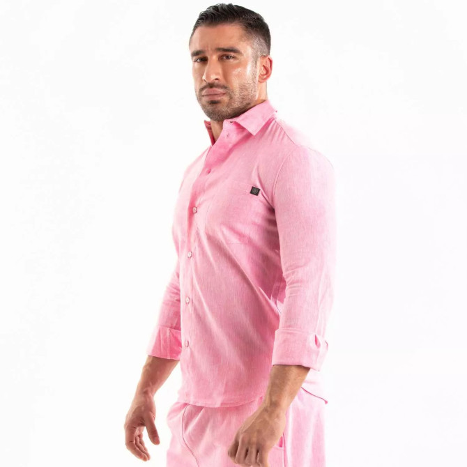 Linen Long Sleeve Shirt Pink