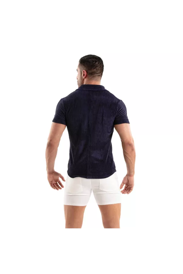 Chemise Tricotée En Velours Côtelé Bleu Marine