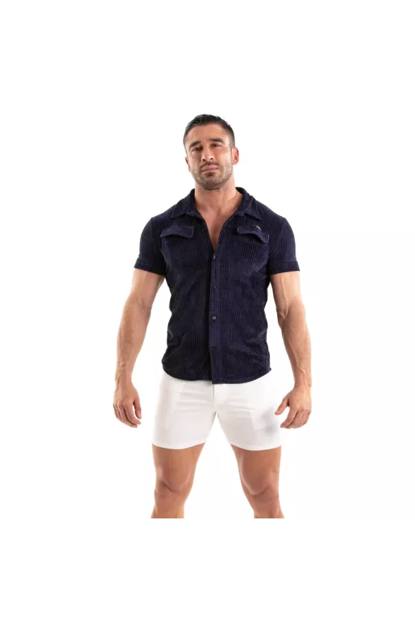 Chemise Tricotée En Velours Côtelé Bleu Marine