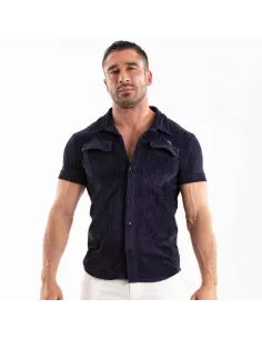 Chemise Tricotée En Velours Côtelé Bleu Marine