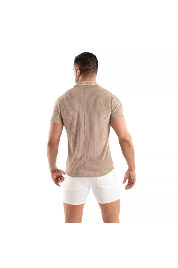 Chemise Tricotée En Velours Côtelé Sable