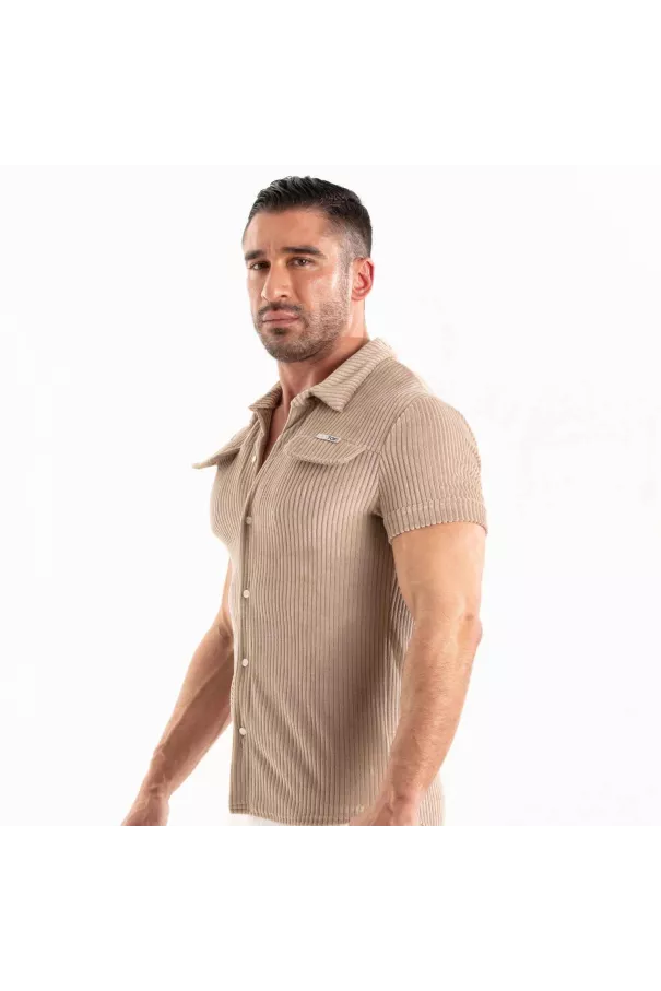 Chemise Tricotée En Velours Côtelé Sable