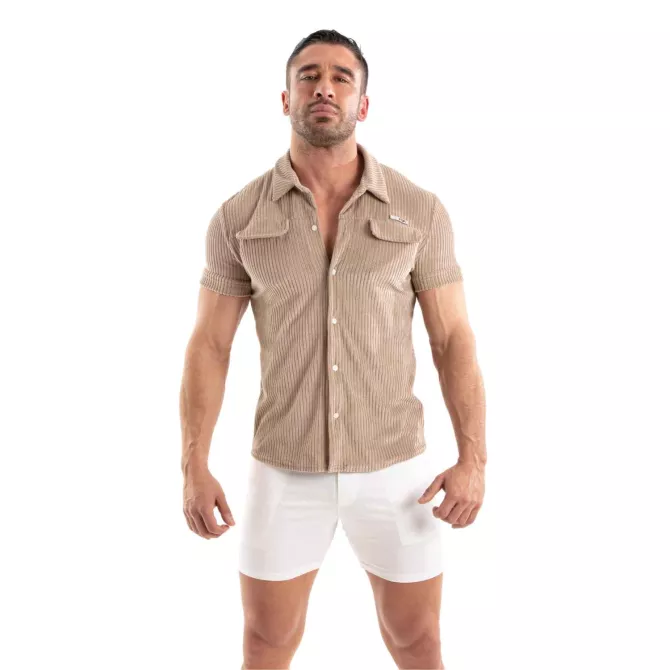 Chemise Tricotée En Velours Côtelé Sable