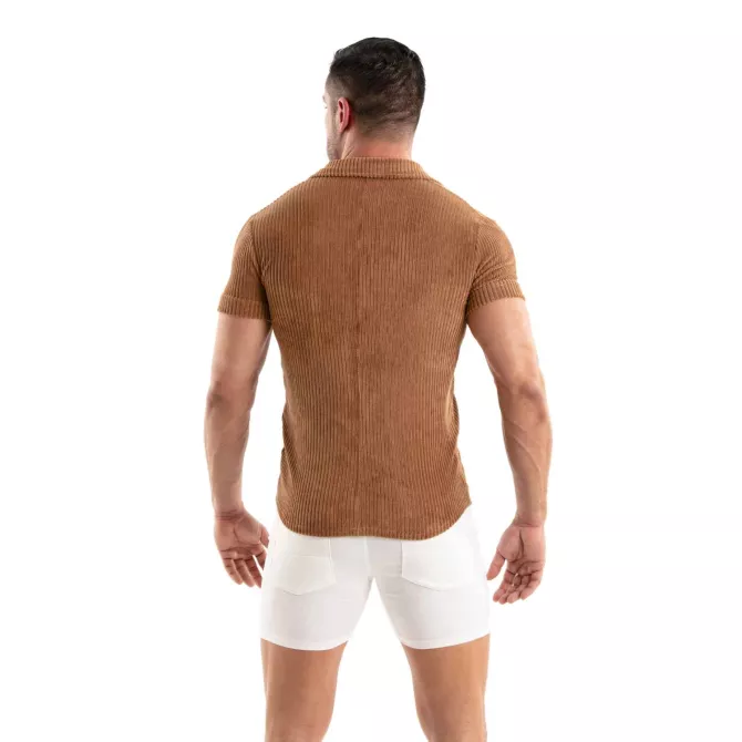 Chemise Tricotée En Velours Côtelé Camel