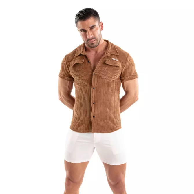 Chemise Tricotée En Velours Côtelé Camel