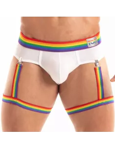 The Pride Briefs White With Rainbow Leg Harness
