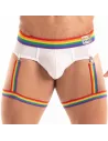 Le Slip Pride Blanc Avec Des Harnais De Jambes Arc En Ciel