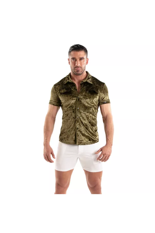 Chemise En Velours Froissé Kaki