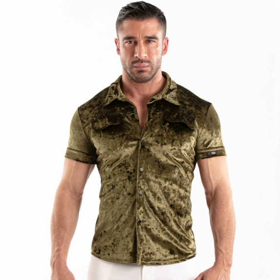 Crushed Velvet Shirt Khaki