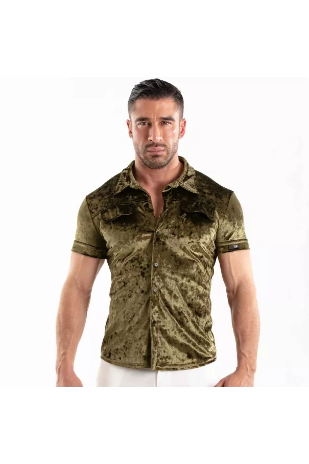 Chemise En Velours Froissé Kaki