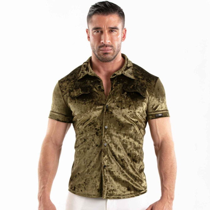 Crushed Velvet Shirt Khaki