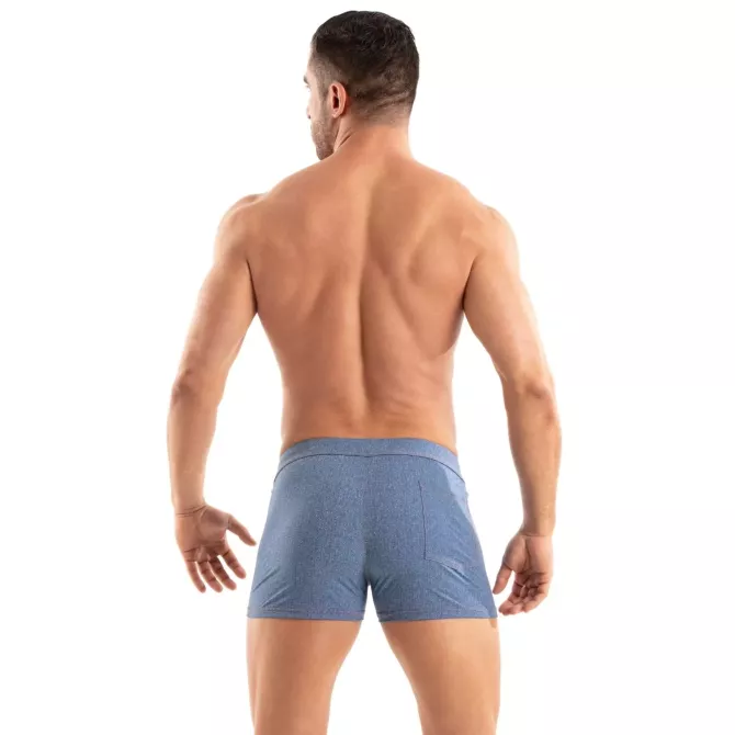Homme De Dos Portant Un Short de Bain à Poche Zippée en Jean