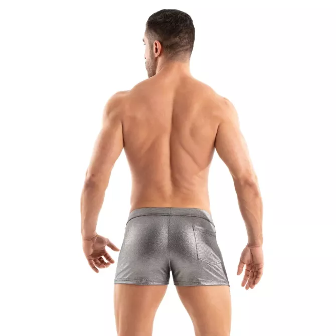 Le Short de Bain Zippé Métal Argenté De La Nouvelle Collection De Maillots De Bain