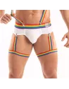 Le Harnais De Cuisse Pride Porté Avec Un Briefs Blanc