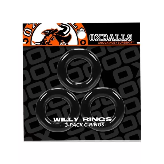 Set of 3 Willy Rings Black Cockrings Oxballs