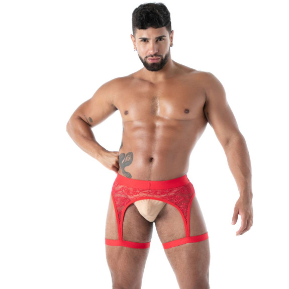 The new fluid lace garter strap red