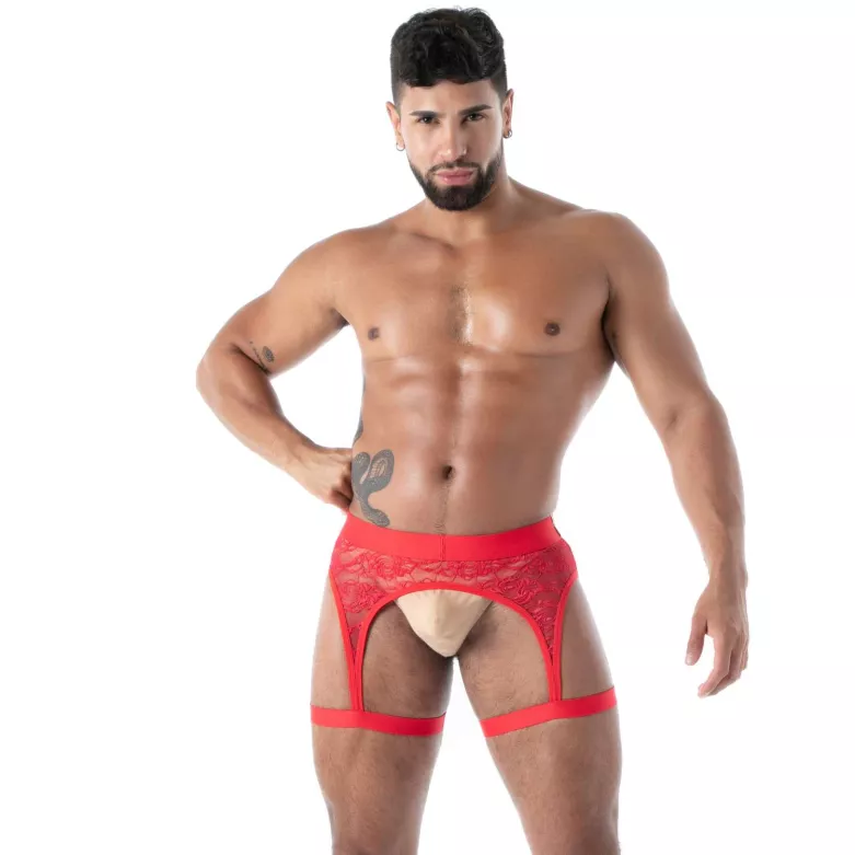 The new fluid lace garter strap red