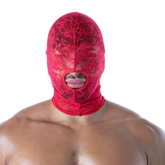 La Cagoule Bouche Ouverte en Dentelle Fluide Rouge Pour Hommes