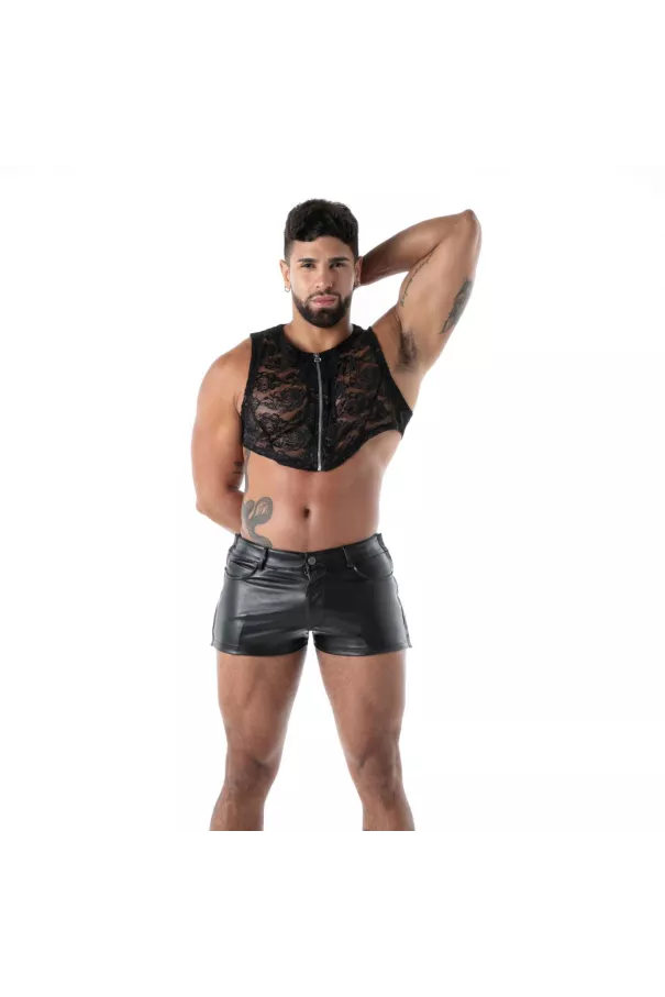 Le Nouveau Crop top Zippé en Dentelle Fluide Noire