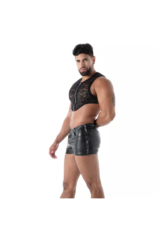 Le tout Nouveau Crop top Zippé en Dentelle Fluide Noire De TOF Paris
