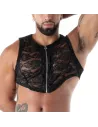 Vu de près du Crop top Zippé en Dentelle Fluide Noire