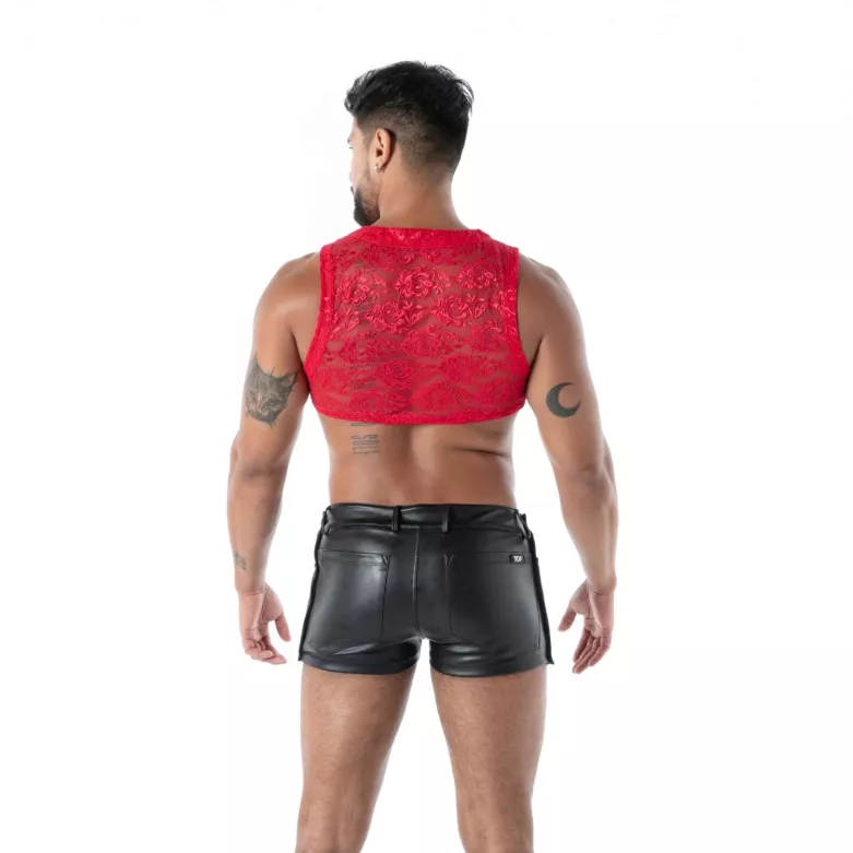 Fluid Lace Zipped Crop top Red